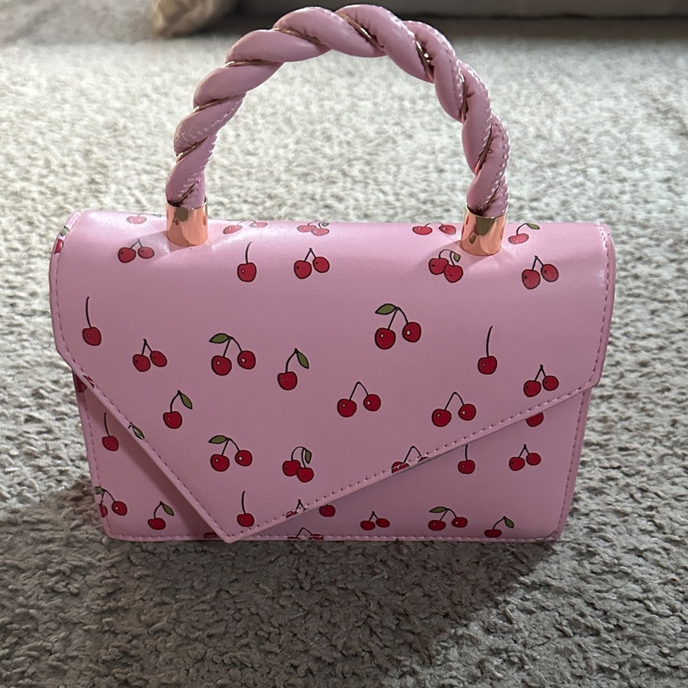 Pink Cherry Print Top-Handle Satchel